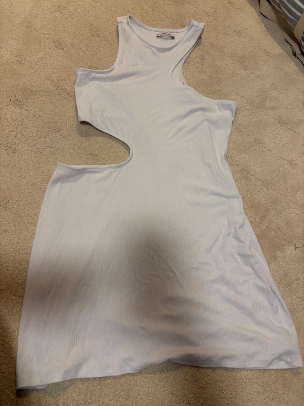 Abercrombie & Fitch Cute Soft Asymmetrical White Ribbed Cutout Mini Dress XL